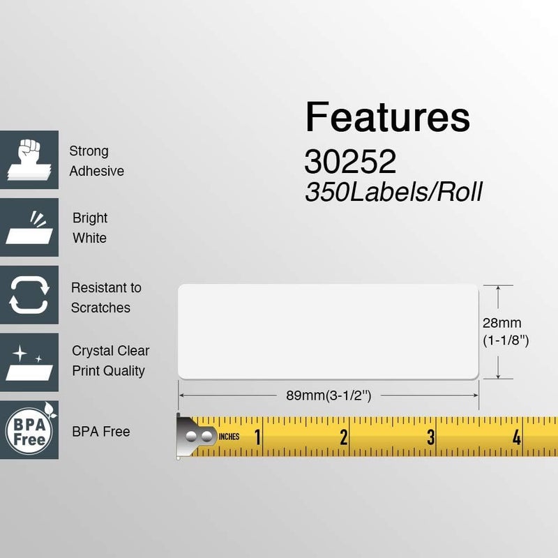 BETCKEY - Compatible DYMO 30252 (1-1/8" x 3-1/2") Address & Barcode Labels - Compatible with DYMO Labelwriter 450, 4XL, NOT Fit 550 & 5XL [16 Rolls/5600 Labels] - Image 3